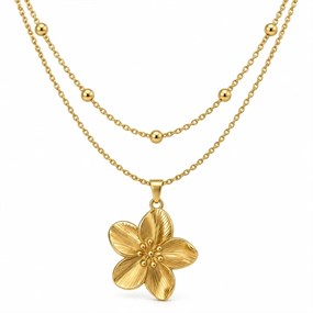 Fleur dobbelt halskæde med blomst - guld