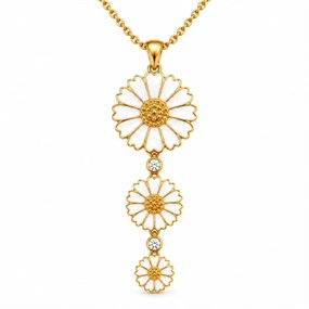 Marguerit halskæde med tre blomster - guld