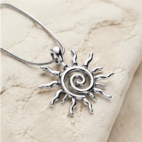 Soleil spiral-solhalskæde - sølv