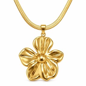 Fleur halskæde med blank blomst - guld