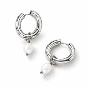 Perla hoops med perlevedhæng - sølv